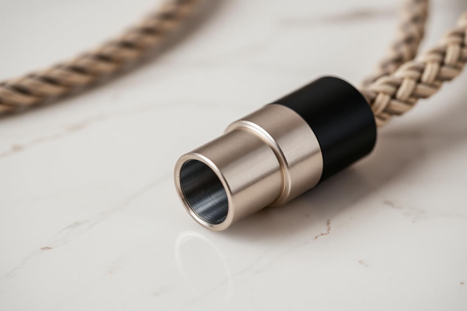 Ellectrify grounding mat connector — brushed metal and woven cable